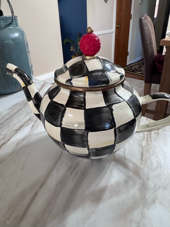 MacKenzie-Childs Other - MacKenzie-Childs Black & White Check Teapot with Pink Finial